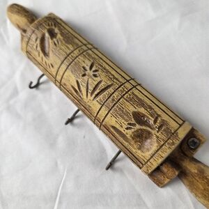 Vintage Rolling Pin Wall Hook Rack Carved Look Farmhouse Kitchen Decor Primitive